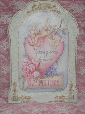 CHIC RoSe & Cherub Hand Painted Sign~Be Mine! Artist Signed CHIC RoSe & Cherub Hand Painted Sign~Be Mine! Artist Signed