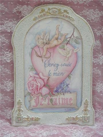 CHIC RoSe & Cherub Hand Painted Sign~Be Mine! Artist Signed CHIC RoSe & Cherub Hand Painted Sign~Be Mine! Artist Signed