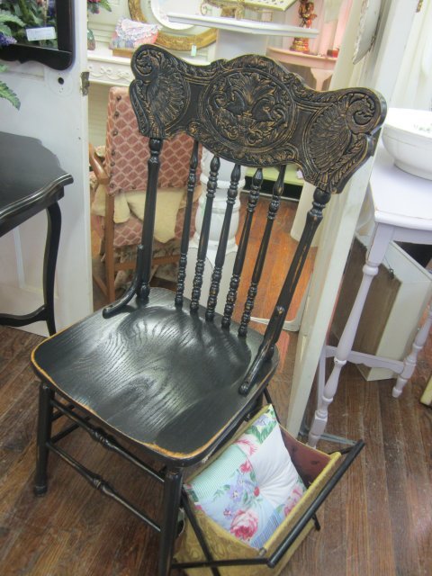 Hand Painted Shabby Chair...Cottage Distressed Black...Decorative Pressed Back Hand Painted Shabby Chair...Cottage Distressed Black...Decorative Pressed Back