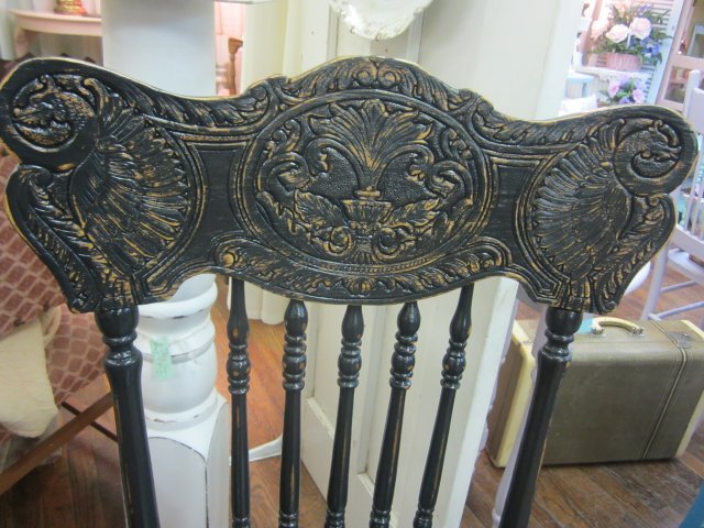 Hand Painted Shabby Chair...Cottage Distressed Black...Decorative Pressed Back Hand Painted Shabby Chair...Cottage Distressed Black...Decorative Pressed Back