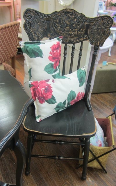 Hand Painted Shabby Chair...Cottage Distressed Black...Decorative Pressed Back Hand Painted Shabby Chair...Cottage Distressed Black...Decorative Pressed Back