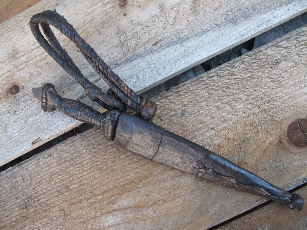 North African Bedouin Knife Braided Leather Handle 6 1/4 Inch Blade North African Bedouin Knife Braided Leather Handle 6 1/4 Inch Blade