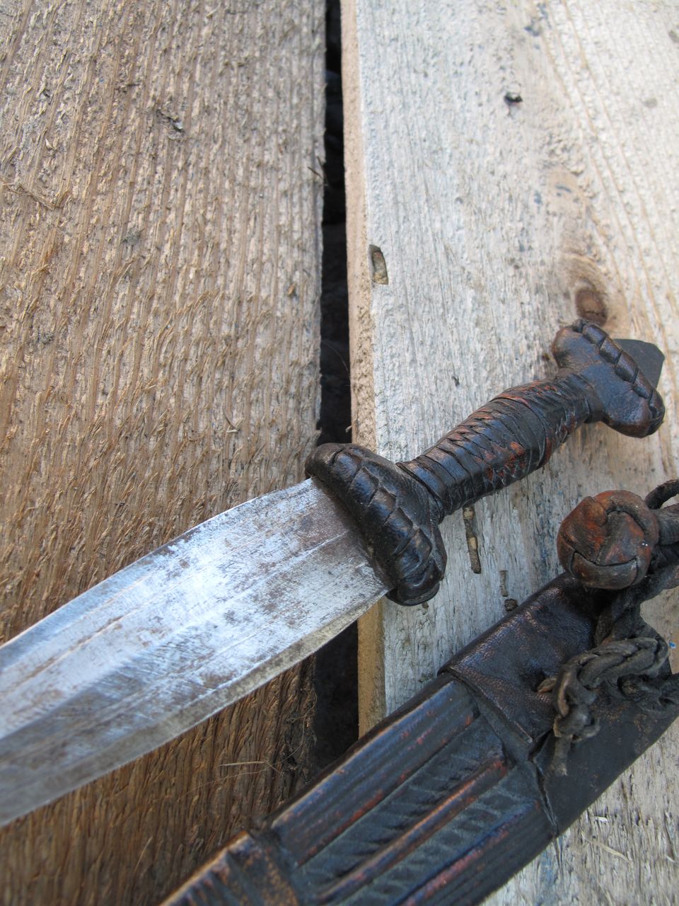 North African Bedouin Knife Braided Leather Handle 6 1/4 Inch Blade North African Bedouin Knife Braided Leather Handle 6 1/4 Inch Blade