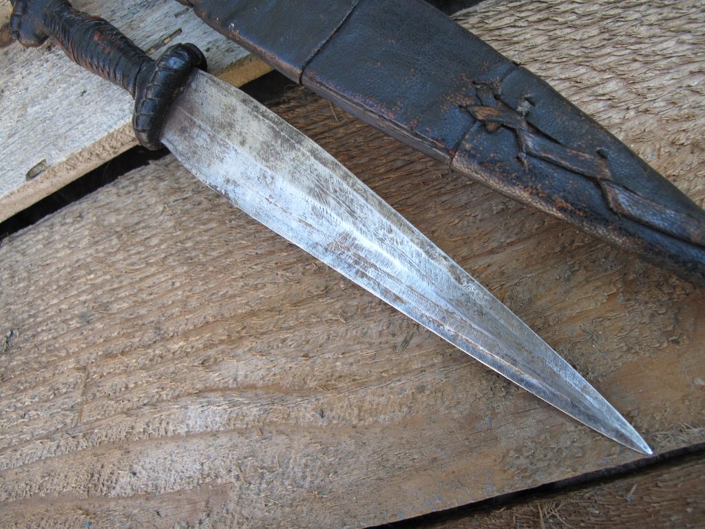 North African Bedouin Knife Braided Leather Handle 6 1/4 Inch Blade North African Bedouin Knife Braided Leather Handle 6 1/4 Inch Blade