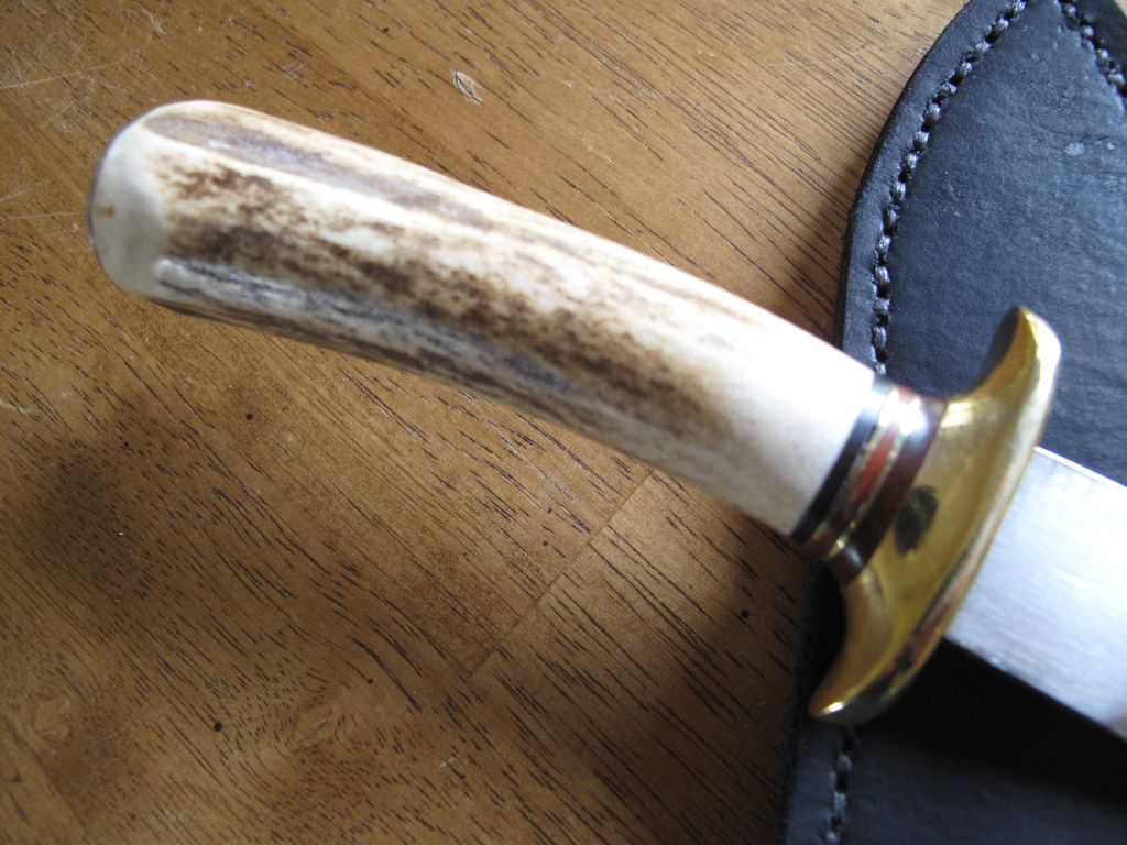 Hand Made Dagger with Gerber Blade and Stag Handle With Leather Sheath Hand Made Dagger with Gerber Blade and Stag Handle With Leather Sheath