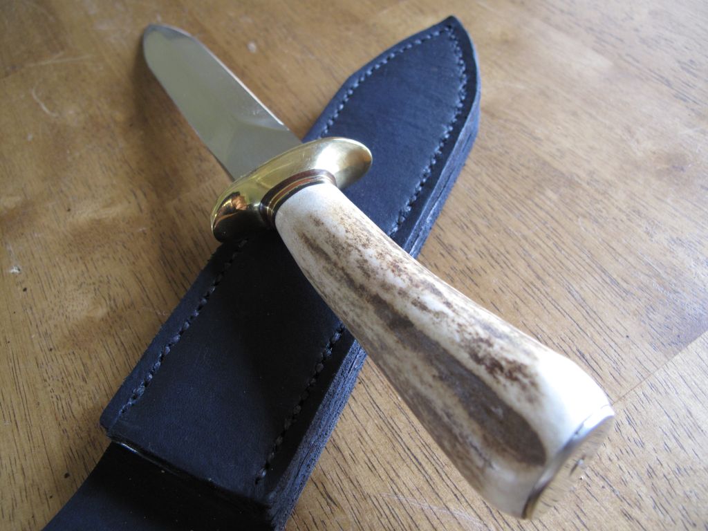 Hand Made Dagger with Gerber Blade and Stag Handle With Leather Sheath Hand Made Dagger with Gerber Blade and Stag Handle With Leather Sheath