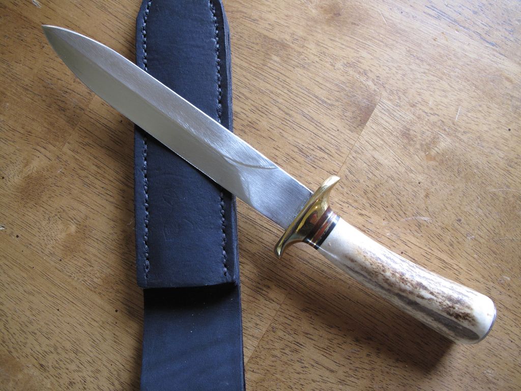Hand Made Dagger with Gerber Blade and Stag Handle With Leather Sheath Hand Made Dagger with Gerber Blade and Stag Handle With Leather Sheath