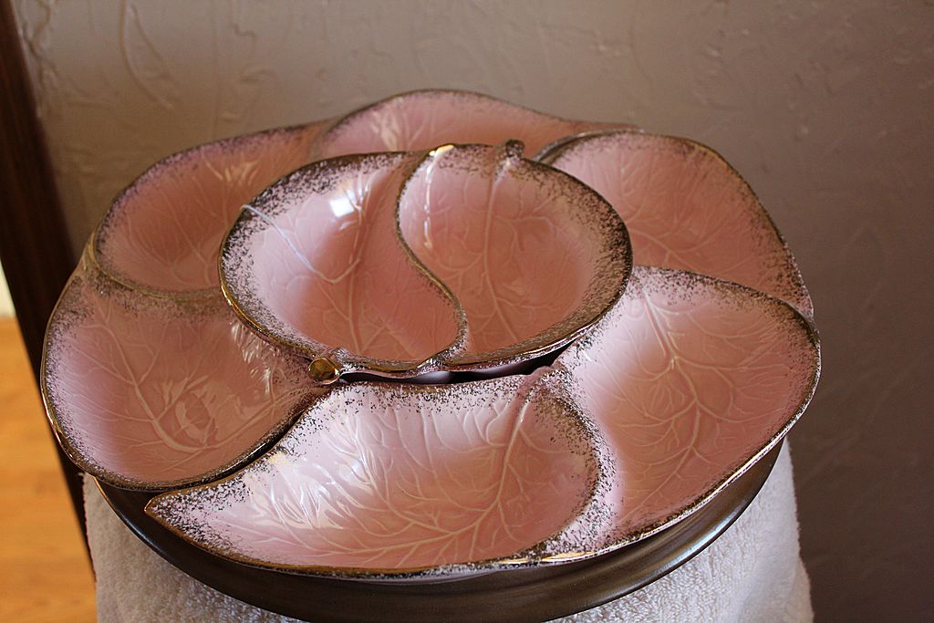 California Pottery Lazy Susan - Pink With Gold Speckles California Pottery Lazy Susan - Pink With Gold Speckles