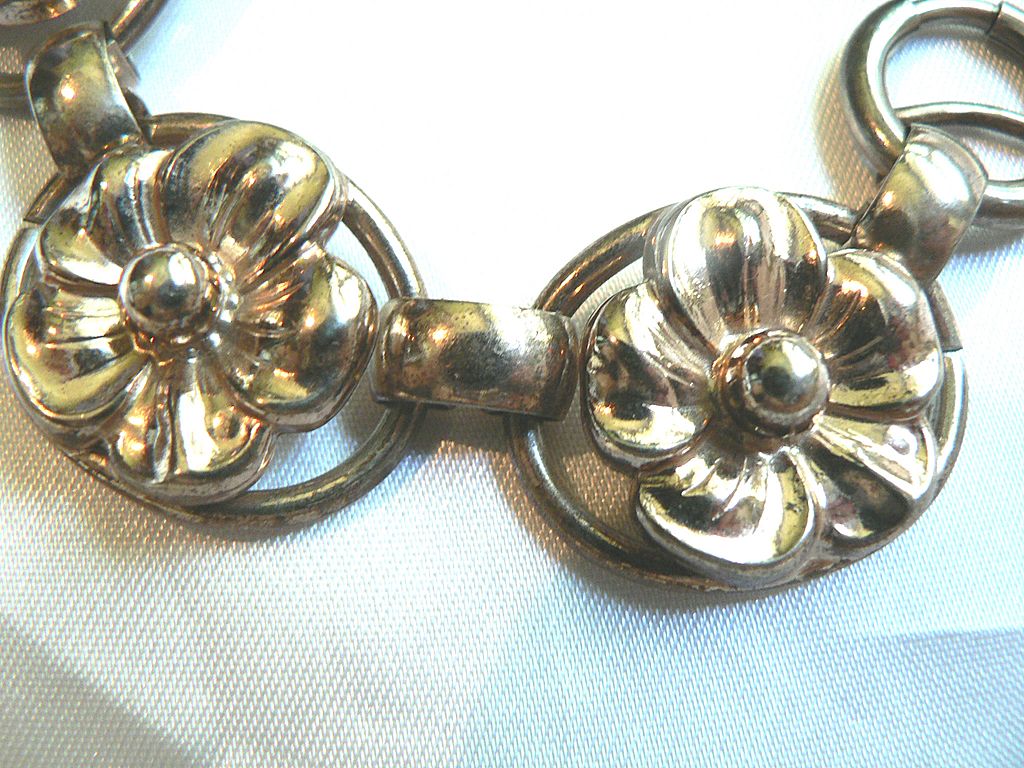 Vintage 1922 Art Deco Signed Napier Sterling Silver & Gold Vermeil Floral Bracelet Vintage 1922 Art Deco Signed Napier Sterling Silver & Gold Vermeil Floral Bracelet
