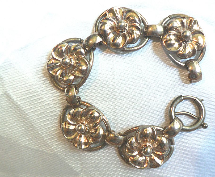 Vintage 1922 Art Deco Signed Napier Sterling Silver & Gold Vermeil Floral Bracelet Vintage 1922 Art Deco Signed Napier Sterling Silver & Gold Vermeil Floral Bracelet