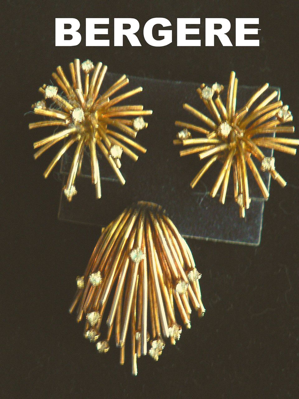 Vintage Signed Bergere Starburst & Fountain Rhinestone Brooch & Earring Set Parure Vintage Signed Bergere Starburst & Fountain Rhinestone Brooch & Earring Set Parure