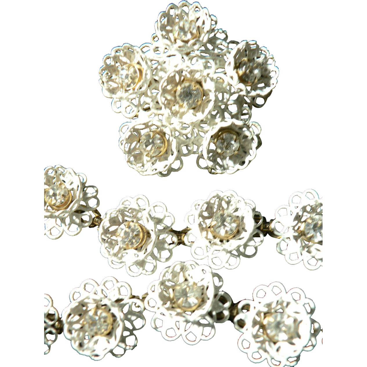 Fabulous KRAMER of N.Y. Full Parure Enamel & Rhinestone Flower Necklace, Bracelet & Earrings Fabulous KRAMER of N.Y. Full Parure Enamel & Rhinestone Flower Necklace, Bracelet & Earrings