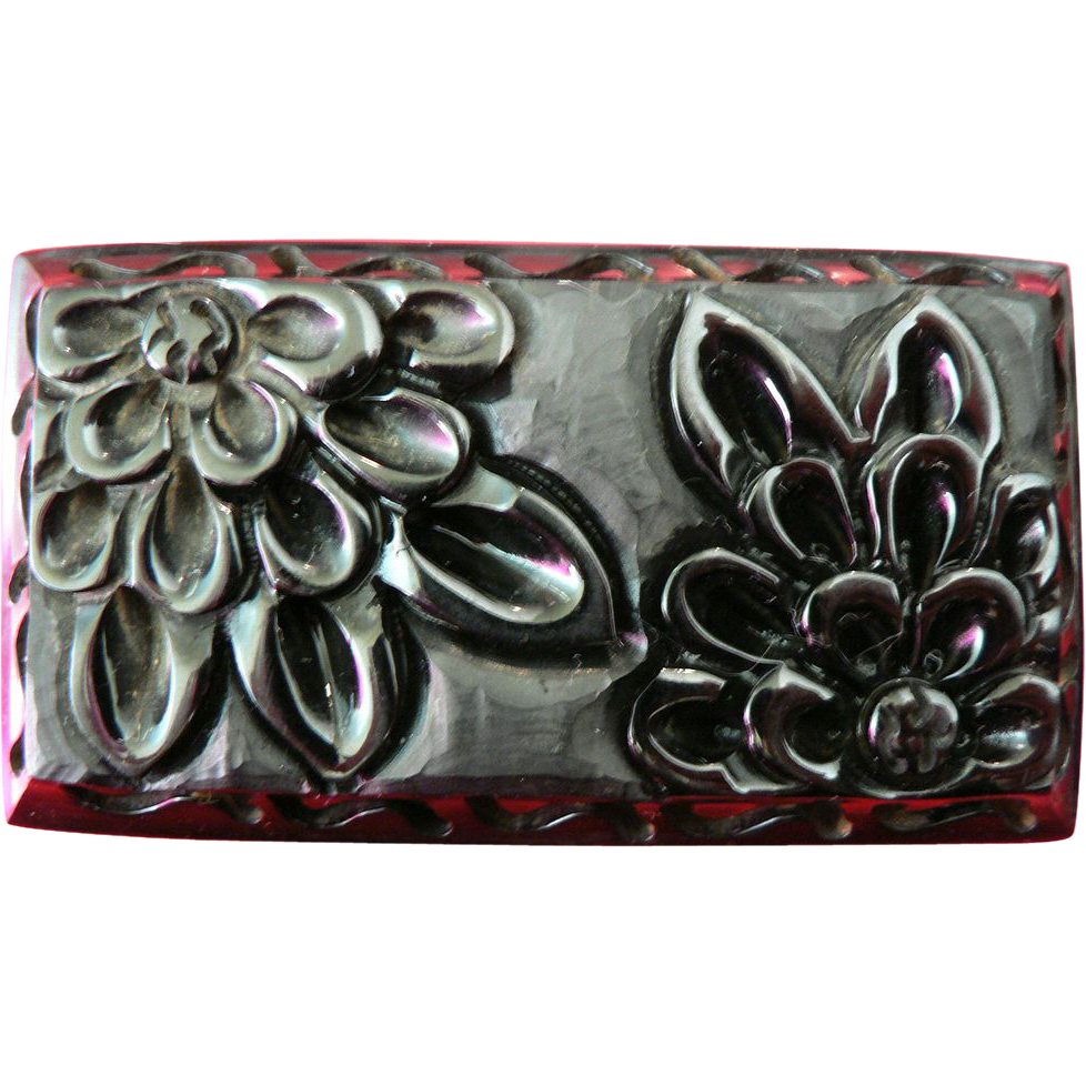 FABULOUS Deeply Carved 1930's Black Floral Bakelite Brooch Pin FABULOUS Deeply Carved 1930's Black Floral Bakelite Brooch Pin