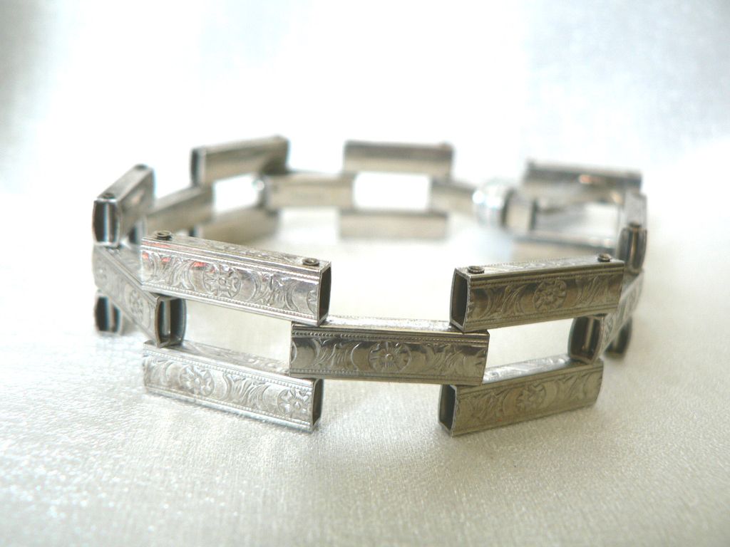 Art Deco Sterling Silver Link Bracelet Old New Stock with Tag Art Deco Sterling Silver Link Bracelet Old New Stock with Tag