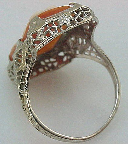 14k White Gold Filigree Art Deco Cameo Ring Size 5 1/2 14k White Gold Filigree Art Deco Cameo Ring Size 5 1/2