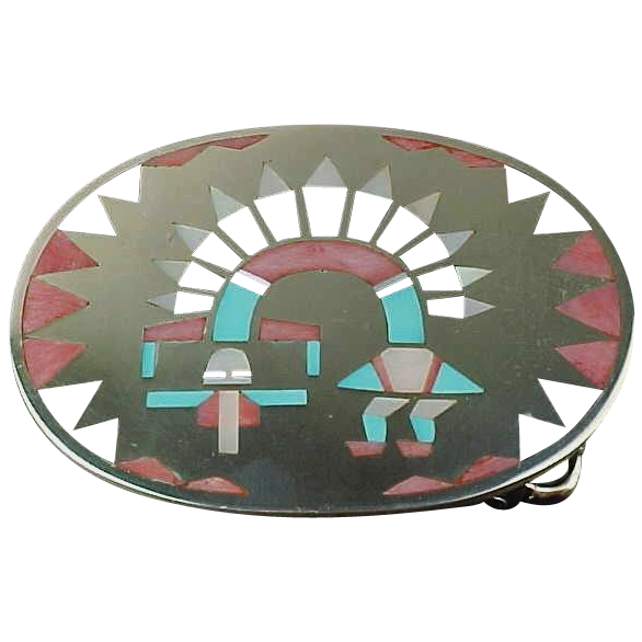F. L. Natachu Zuni Piano Dancer Sterling Silver Belt Buckle F. L. Natachu Zuni Piano Dancer Sterling Silver Belt Buckle