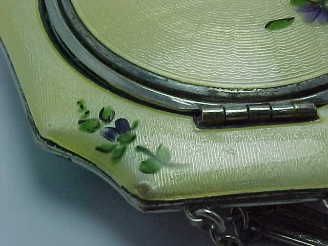 1920's Fine Guilloche Yellow Enamel Compact Chatelaine 1920's Fine Guilloche Yellow Enamel Compact Chatelaine