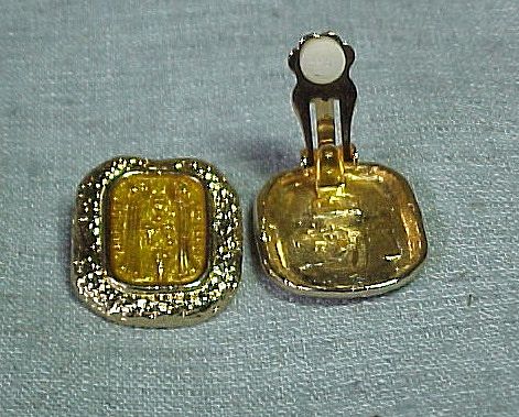 Gold Plated Metal Casting with Citrine Yellow Epoxy - Clip Earring Gold Plated Metal Casting with Citrine Yellow Epoxy - Clip Earring