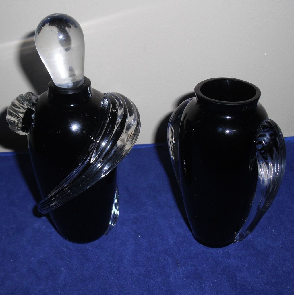 Twos Company Black Vase & Perfume Bottle Hand Blown Glass from musibows