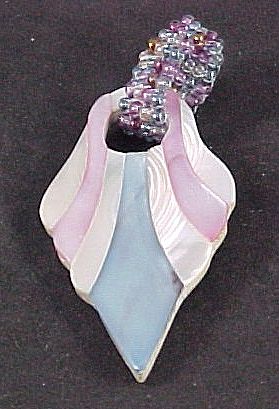Vintage Pink/White/Blue Mother of Pearl Pendant with Seed Bead Necklace Vintage Pink/White/Blue Mother of Pearl Pendant with Seed Bead Necklace