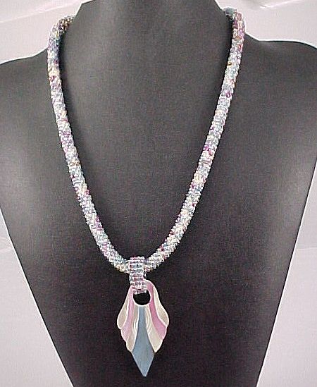 Vintage Pink/White/Blue Mother of Pearl Pendant with Seed Bead Necklace Vintage Pink/White/Blue Mother of Pearl Pendant with Seed Bead Necklace