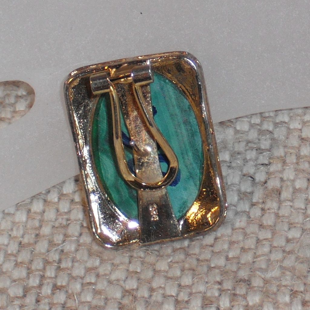 Malachite Earrings in Gold Washed Sterling Frame for Pierced Ear Malachite Earrings in Gold Washed Sterling Frame for Pierced Ear