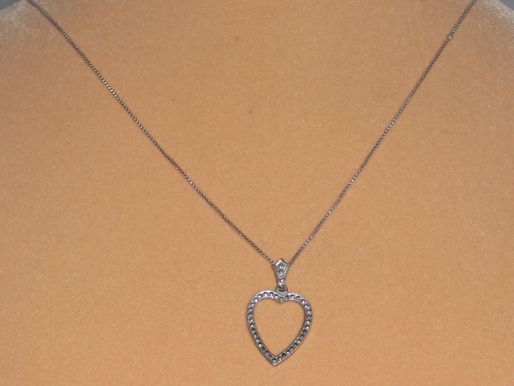 Vintage Sterling Silver Marcasite Heart Pendant with Sterling Chain - 19" Vintage Sterling Silver Marcasite Heart Pendant with Sterling Chain - 19"