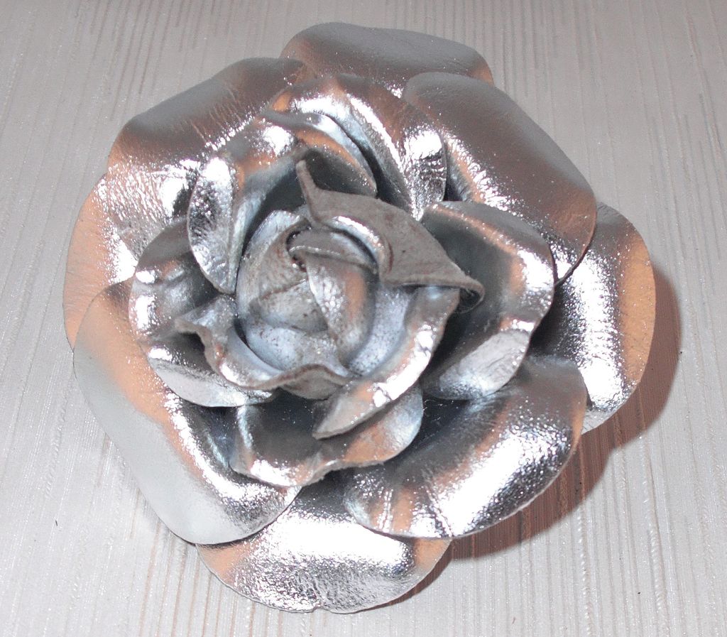 Silver Leather Rose Pin by MUSI Silver Leather Rose Pin by MUSI