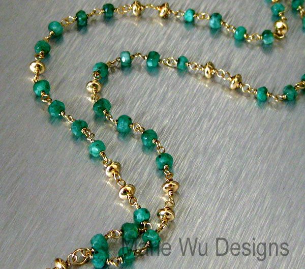 Russian Emerald-African Emerald-14k Gold Fill Y Necklace Russian Emerald-African Emerald-14k Gold Fill Y Necklace