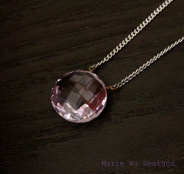 Simply Elegant-16mm Natural Pink Amethyst-Sterling Silver Beaded Pendant Necklace Simply Elegant-16mm Natural Pink Amethyst-Sterling Silver Beaded Pendant Necklace