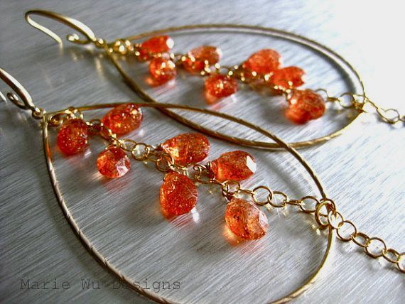 Show Stopping-Sunstone Waterfall-Gold Plated Hoop Earrings Show Stopping-Sunstone Waterfall-Gold Plated Hoop Earrings