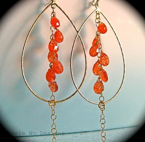 Show Stopping-Sunstone Waterfall-Gold Plated Hoop Earrings Show Stopping-Sunstone Waterfall-Gold Plated Hoop Earrings