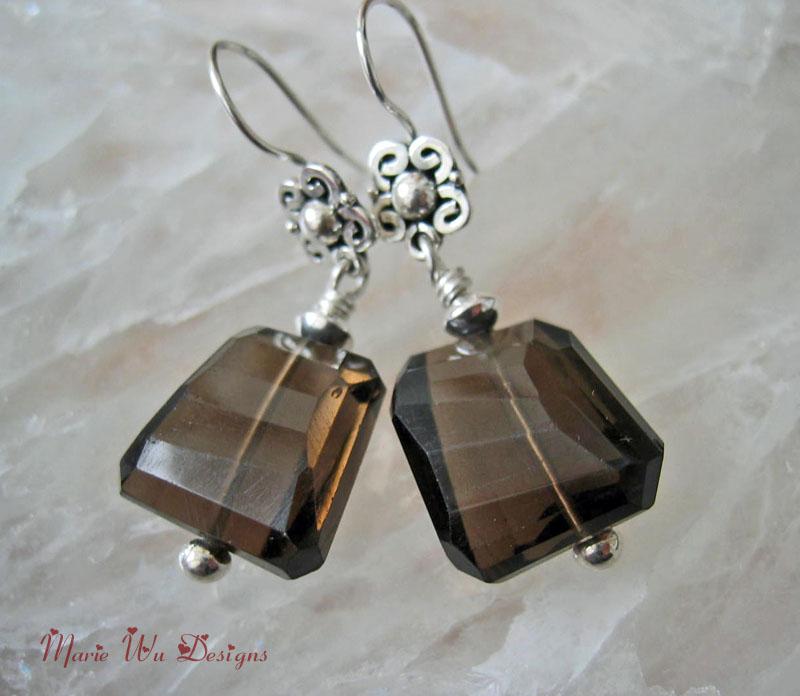 Bold~Smoky Quartz~Sterling Silver~Floral Clasp Necklace~ Bold~Smoky Quartz~Sterling Silver~Floral Clasp Necklace~