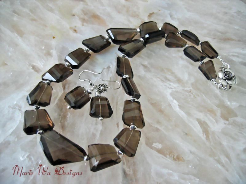 Bold~Smoky Quartz~Sterling Silver~Floral Clasp Necklace~ Bold~Smoky Quartz~Sterling Silver~Floral Clasp Necklace~