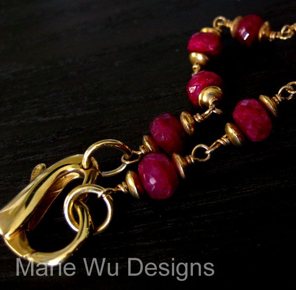 8mm Ruby-Floating Heart Focal Clasp-24k Gold Vermeil Bracelet 8mm Ruby-Floating Heart Focal Clasp-24k Gold Vermeil Bracelet