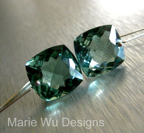 Cushion Cut Green Amethyst-Sterling Silver Contemporary Earrings Cushion Cut Green Amethyst-Sterling Silver Contemporary Earrings