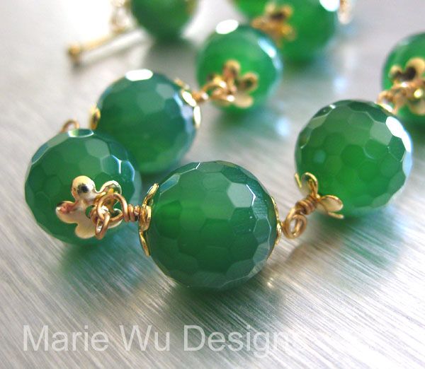 12mm Emerald Green Onyx Orbs-18k Gold Vermeil-14k Gold Fill Toggle Bracelet 12mm Emerald Green Onyx Orbs-18k Gold Vermeil-14k Gold Fill Toggle Bracelet