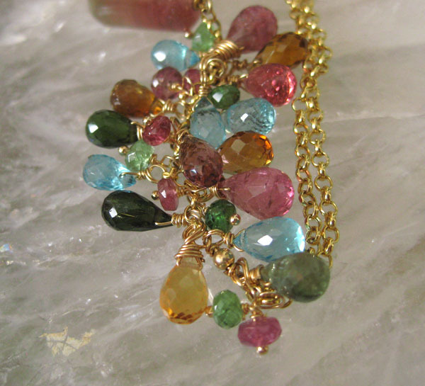 Magnificent~Natural BiColor Pink Green Tourmaline 18ct Pendant~Paraiba Blue Tourmaline~Tsavorite~14k Solid Gold Cascading Necklace~ Magnificent~Natural BiColor Pink Green Tourmaline 18ct Pendant~Paraiba Blue Tourmaline~Tsavorite~14k Solid Gold Cascading Necklace~