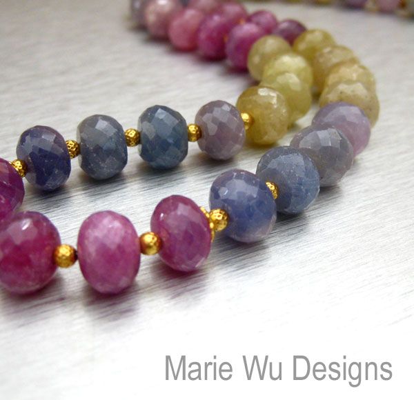 Sorbet~388ct Multi Umba Sapphire~Solid 20K Gold Necklace~Pinks~Baby Blues~Golds~Lavender & Mauve~ Sorbet~388ct Multi Umba Sapphire~Solid 20K Gold Necklace~Pinks~Baby Blues~Golds~Lavender & Mauve~