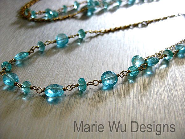 Contemporary 36" All Gem Apatite~14k Gold Fill Layering Necklace~ Contemporary 36" All Gem Apatite~14k Gold Fill Layering Necklace~