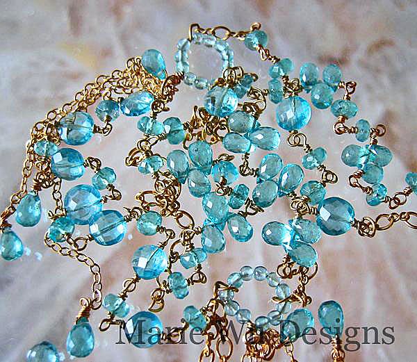 Contemporary 36" All Gem Apatite~14k Gold Fill Layering Necklace~ Contemporary 36" All Gem Apatite~14k Gold Fill Layering Necklace~