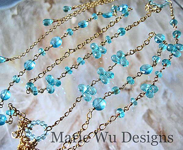 Contemporary 36" All Gem Apatite~14k Gold Fill Layering Necklace~ Contemporary 36" All Gem Apatite~14k Gold Fill Layering Necklace~