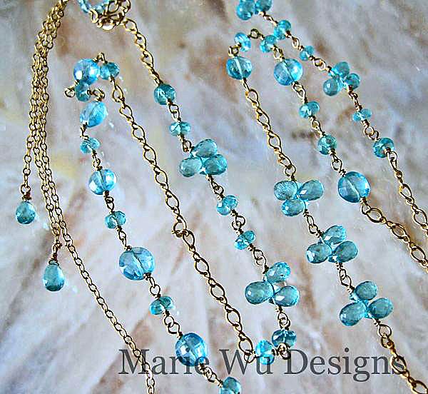 Contemporary 36" All Gem Apatite~14k Gold Fill Layering Necklace~ Contemporary 36" All Gem Apatite~14k Gold Fill Layering Necklace~