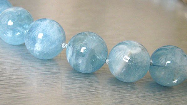 12mm NATURAL Aquamarine Spheres~March Birthstone~3" Sterling Rose Clasp Hand Knotted Necklace~ 12mm NATURAL Aquamarine Spheres~March Birthstone~3" Sterling Rose Clasp Hand Knotted Necklace~