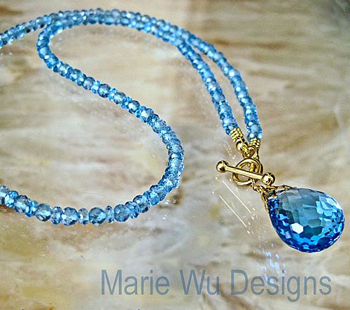 AAA Swiss Blue Topaz~14k Solid Yellow Gold 22ct Pendant Necklace~ AAA Swiss Blue Topaz~14k Solid Yellow Gold 22ct Pendant Necklace~