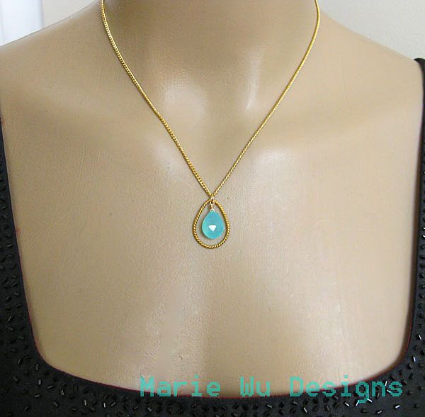 Aqua Chalcedony-16k Gold Plated Pendant Hoop Necklace Aqua Chalcedony-16k Gold Plated Pendant Hoop Necklace