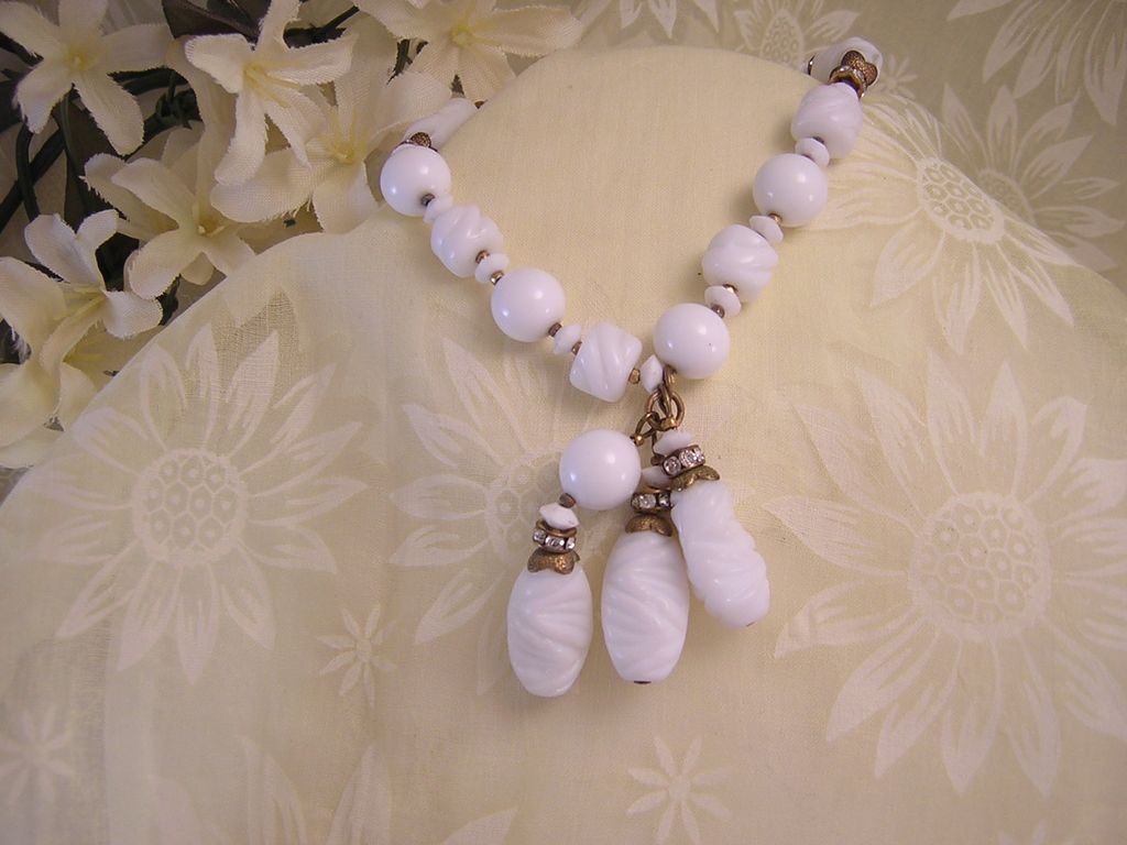 Signed Vintage Miriam Haskell Art Glass Necklace & Bracelet Signed Vintage Miriam Haskell Art Glass Necklace & Bracelet