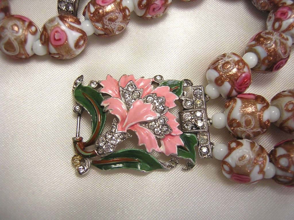 Art Deco Venetian Bead Bracelet W/ Enameled Clasp Art Deco Venetian Bead Bracelet W/ Enameled Clasp