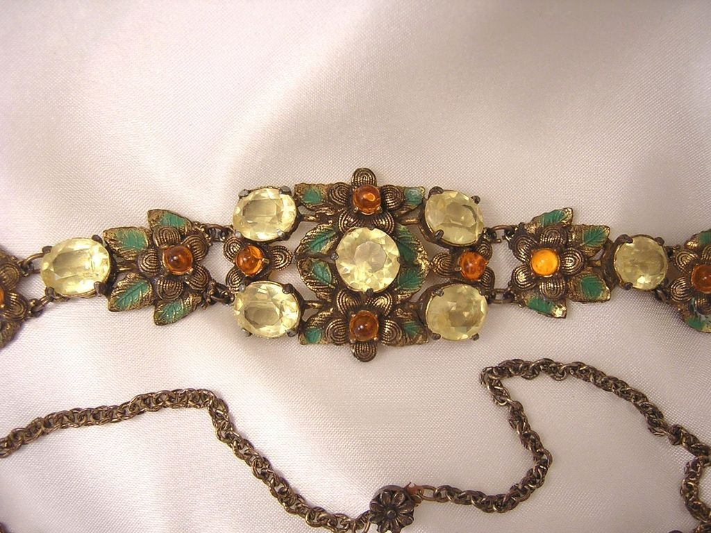 Vintage Czech Citrine & Enamel Necklace & Bracelet Vintage Czech Citrine & Enamel Necklace & Bracelet