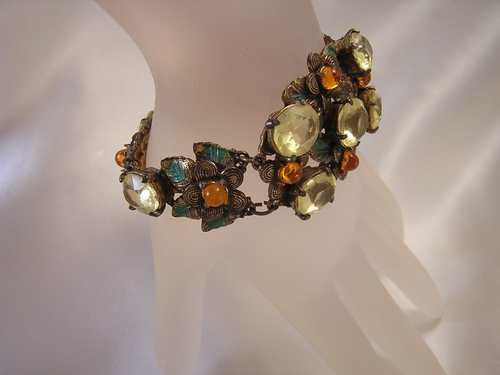 Vintage Czech Citrine & Enamel Necklace & Bracelet Vintage Czech Citrine & Enamel Necklace & Bracelet